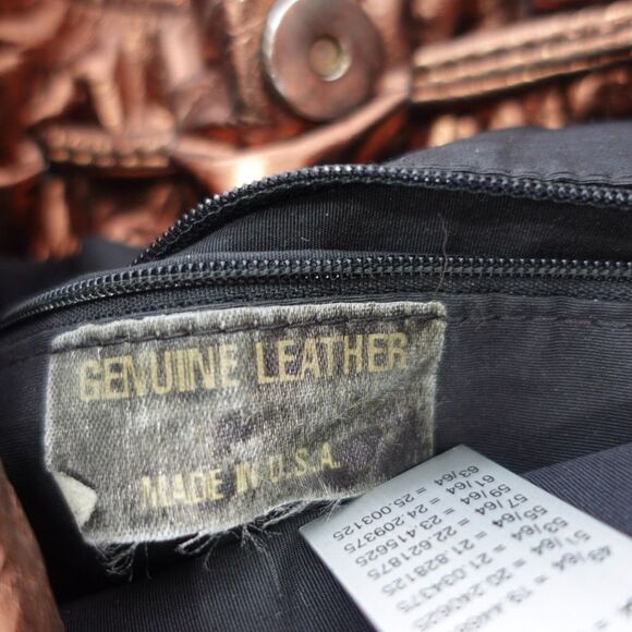 VINTAGE Bucket Bag Studded Brown Leather Shoulder Boho Quilted Purse Genuine USA - Picture 5 of 12